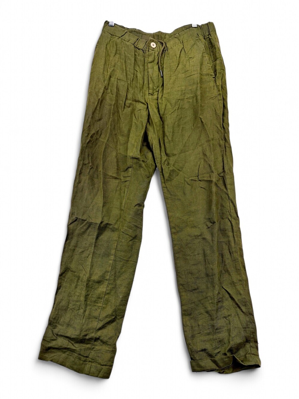 Quince 100% Linen Straight Leg Pants Sz S Olive Drawstring